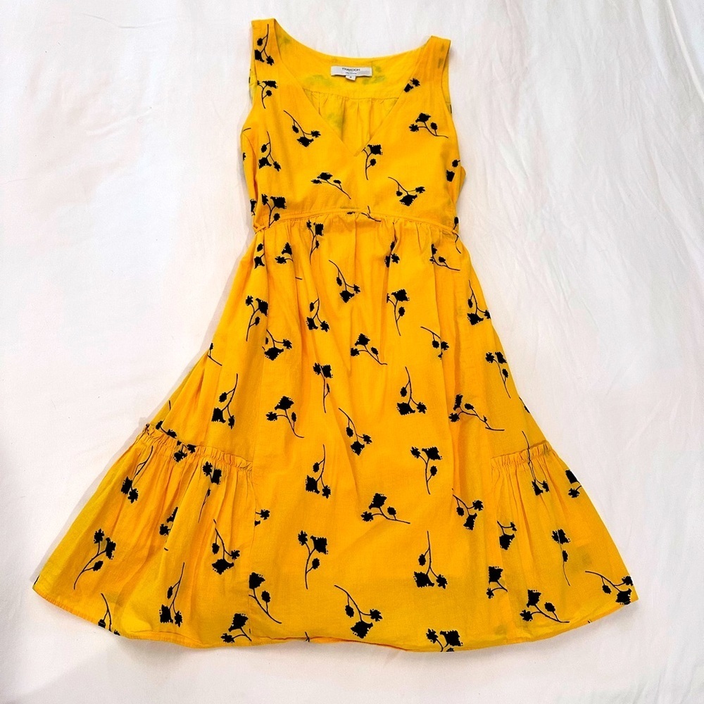 Thakoon Collective Yellow Floral Ruffle Sleeveless Shift Dress- Size 2